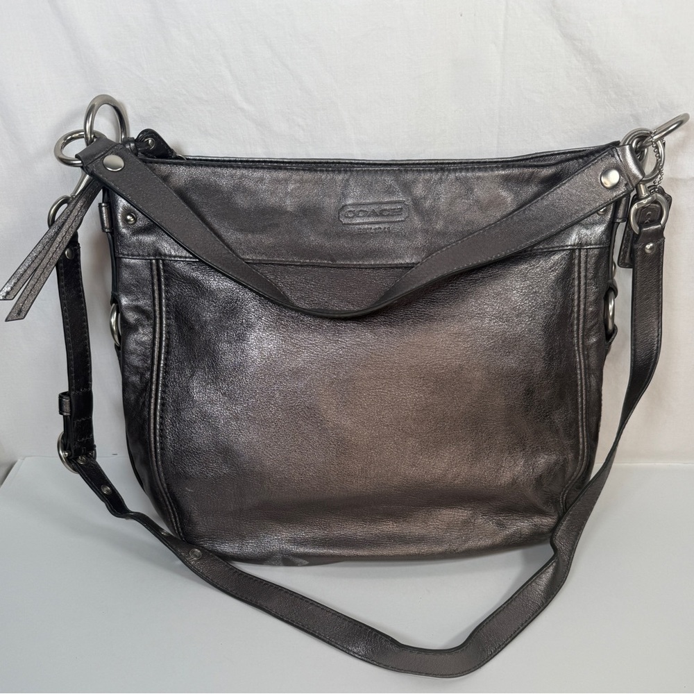 Coach Metallic Silver Leather Shoulder Bag